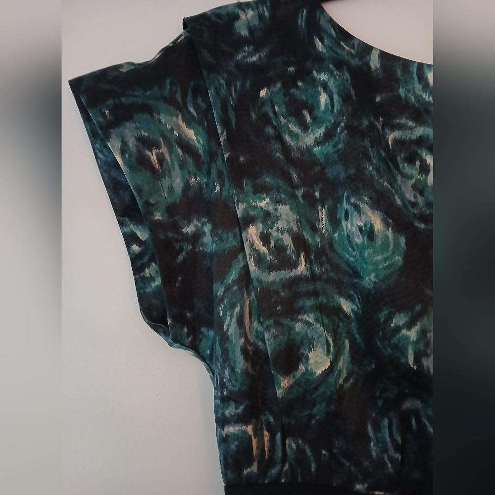 Ann Taylor Blue Black Floral Art Silk Satin Blouse Work Cocktail Dress- 2 - Picture 2 of 12